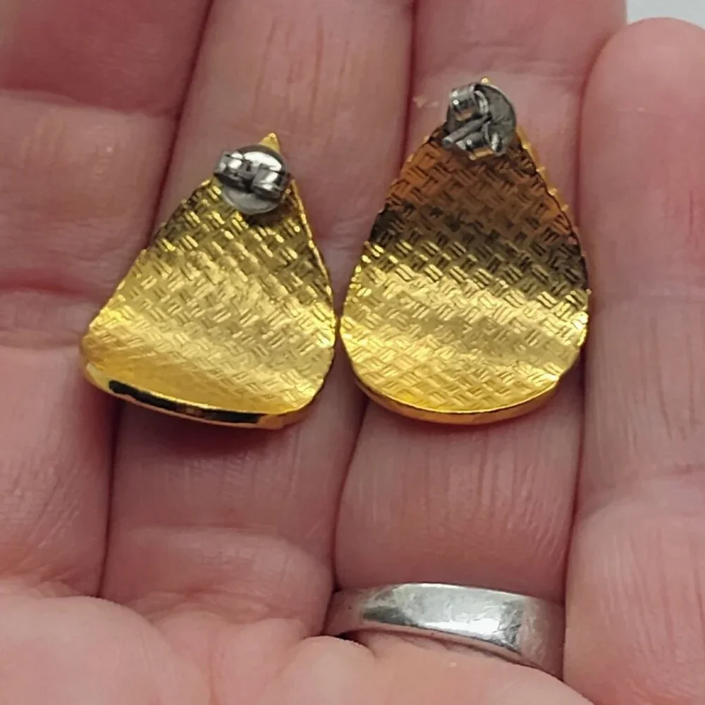 Vintage Cloisonne Enamel Butterfly Flower Earrings Pierced Teardrop Huggie Style - Picture 4 of 4